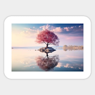 Tree In Calm Lake Serene Landscape Sticker